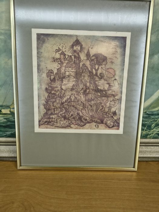 Grafika fantasy w ramie – surrealistyczny zamek na wzgórzu