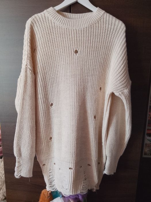 Sukienka sweterkowa tunika Lui ecru oversize m-xl