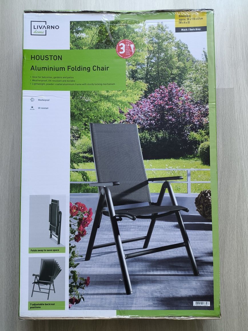 Fotel ogrodowy Livarno Houston , składany, aluminiowy, antracyt, 7 poz
