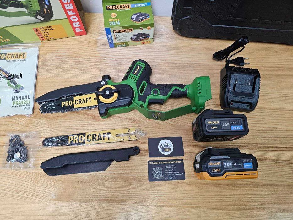 Мини Пила Procraft 4.0Ah акб 2шт +2шины 2цепи Кейс Смазка цепи Бесщет.