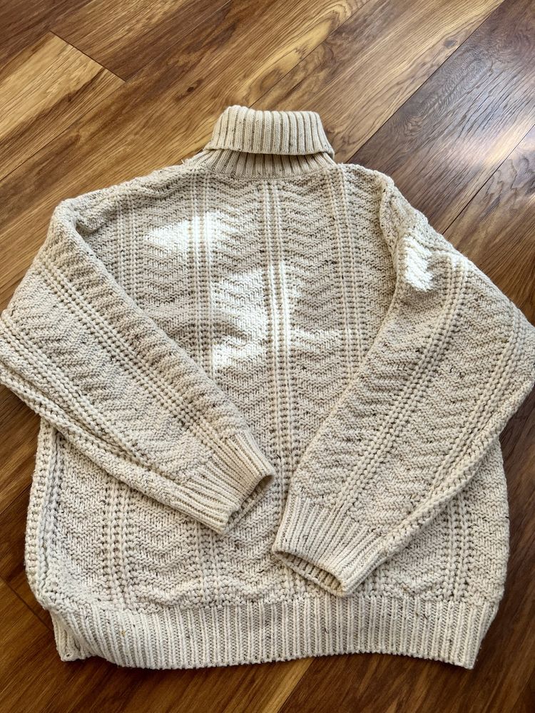 Sweter z golfem wełniany pleciony gruby ciepły oversize vintage