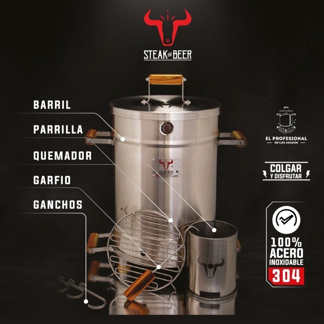 Barril churrasqueira grelhador BBQ smoker aço inox 304 sem fumo