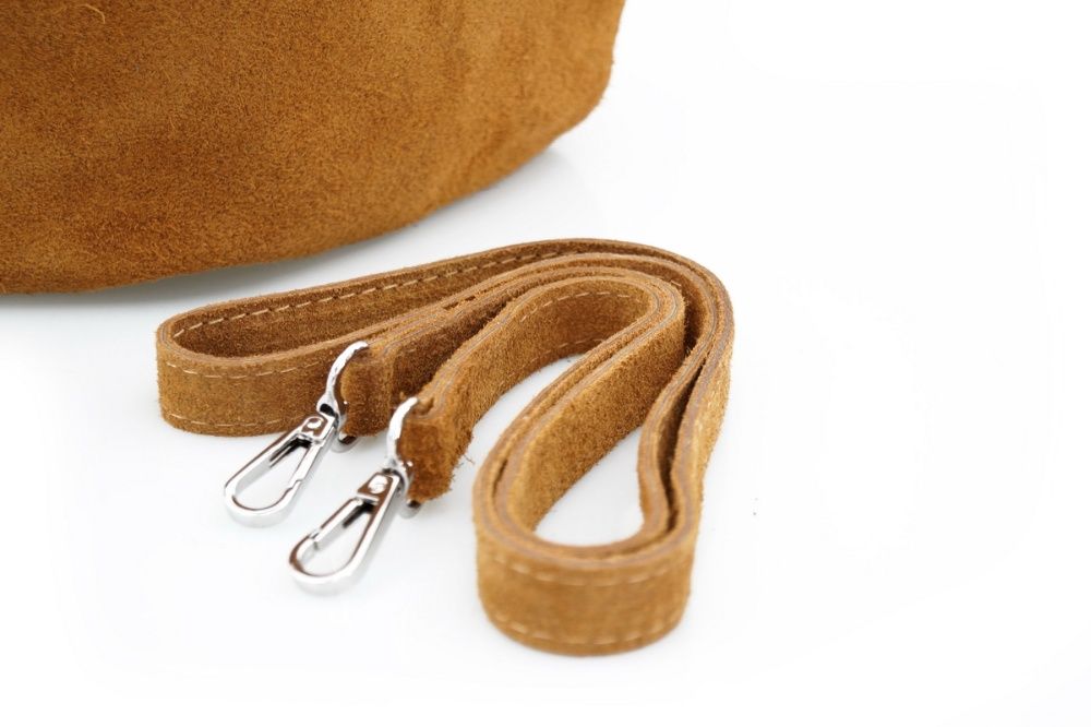 TOREBKA damska zamszowa worek z suwakami V318 camel