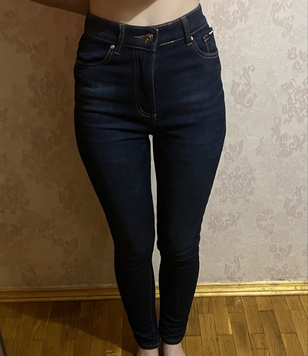 Утеплені джинси скіні сині на флісі