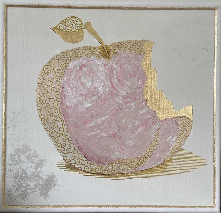 Авторська картина 60х60 см Яблоко Єви. Акрил (мастехін, золочення)