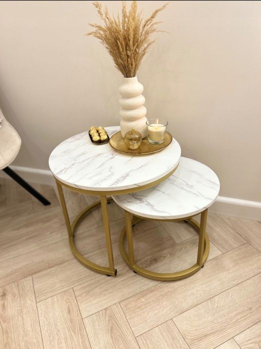 Nowy zestaw dwóch stolików kawowych do salonu glamour komplet loft