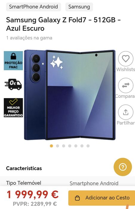 Samsung Fold 7 12GB/512GB Azul Seminovo C/Garantia Aceito Retomas