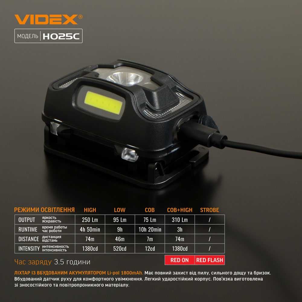 Світлодіодний LED ліхтарик VIDEX VLF-H025C 310Lm 5000K 26572 фонарик