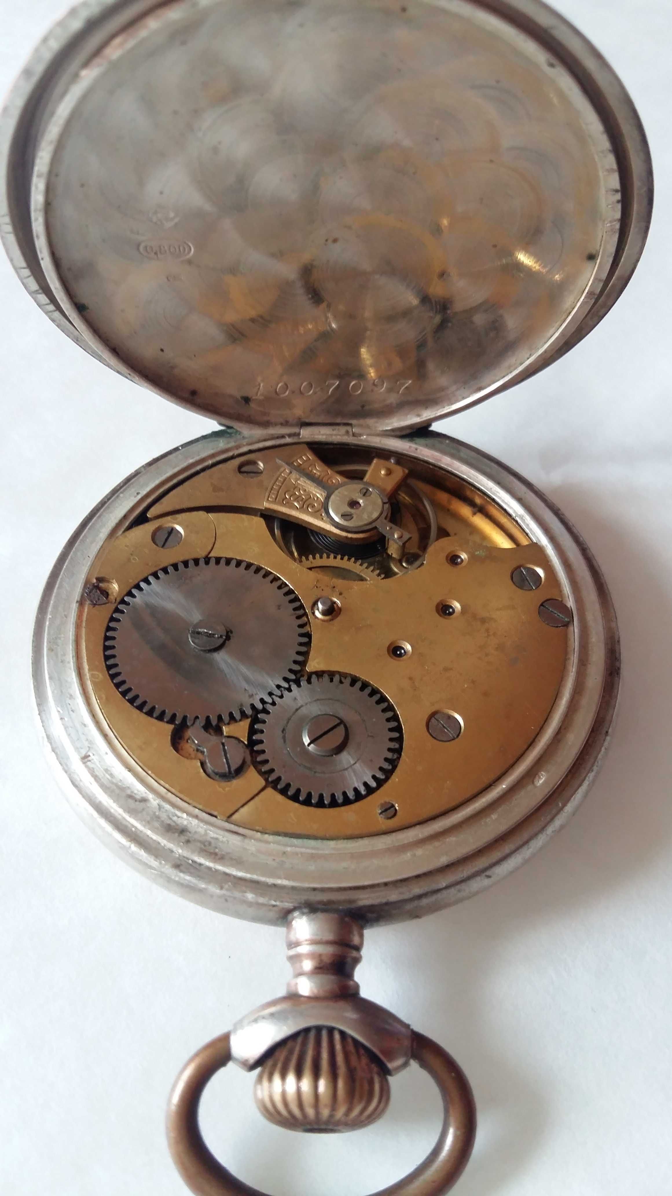 Zegarek kieszonkowy Anker System Glashutte Dewizka srebro 800 antyk.