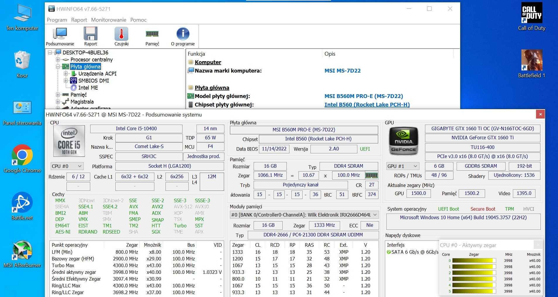 Komputer Gamingowy i5-10400F 4,30Ghz | GTX 1660Ti 6GB | 16GB |Win11Pro