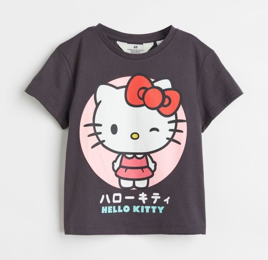 H&M Sanrio Hello Kitty koszulka 134 140 dziewczęca szara lato t-shirt