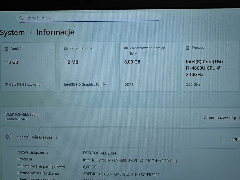 Dell Latitude E7440, i7-4600U, 8GB RAM, 120GB SSD, Win 11, akku ok