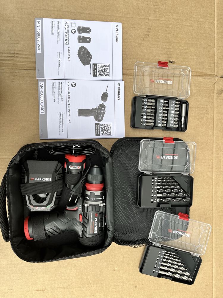 Wkrętarka PBSPA 12 Performance z 2 bateriami, ładowarką, 3 kpl wierte
