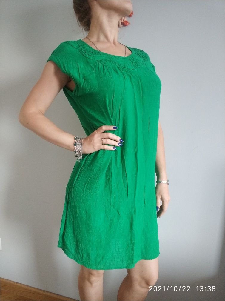 Letnia sukienka ciążowa zielona pleciony dekolt 38