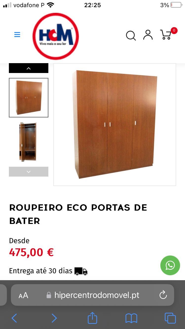 Roupeiro ECO 3 portas COMO NOVO