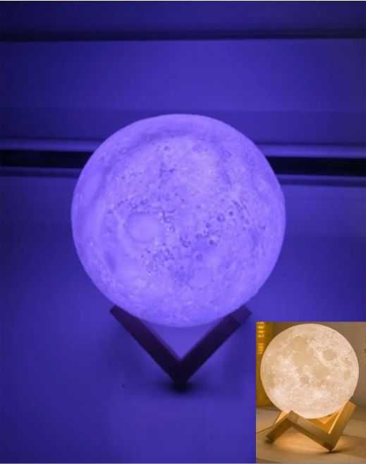 Настольный неоновый 3D ночник-луна от аккумулятора сенсор 17.5см