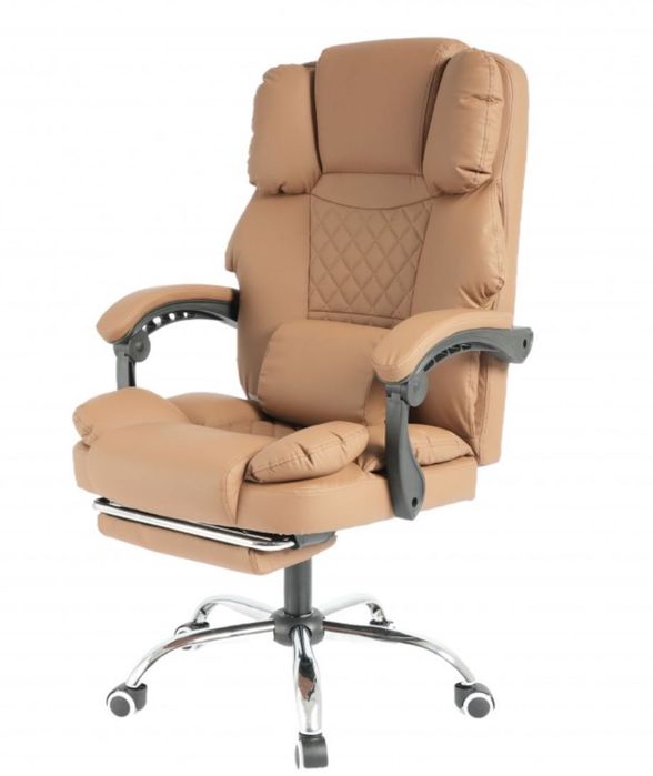 Fotel obrotowy biurowy PRESTIGE masaż USB podnóżek ecoskóra cappuccino