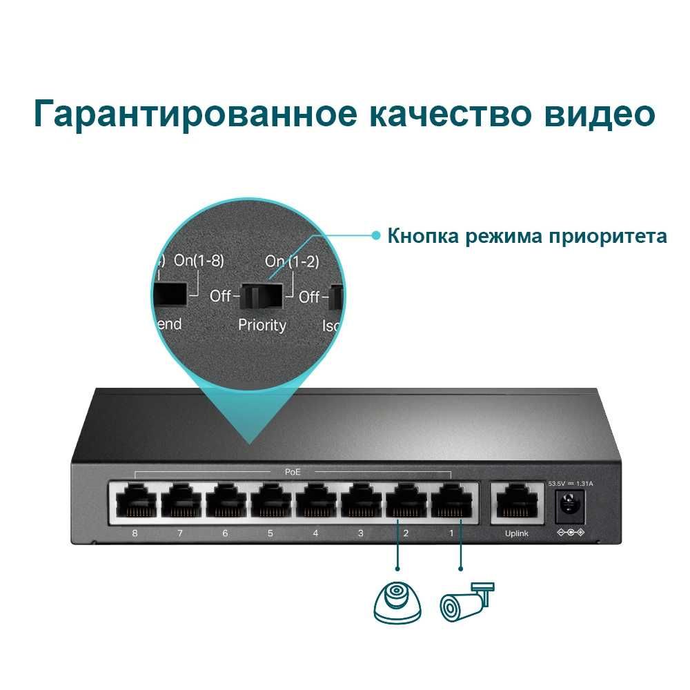 Новый свитч Tp-Llnk TL-SF1009P v4.0 10/100 Mbit/s, 8  с Poe 65 Вт