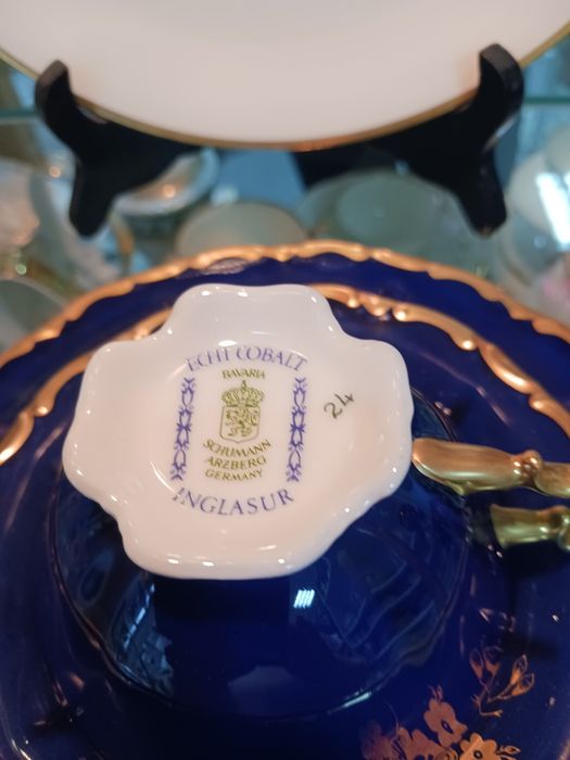 Kobaltowy serwis herbaciany porcelana kobalt