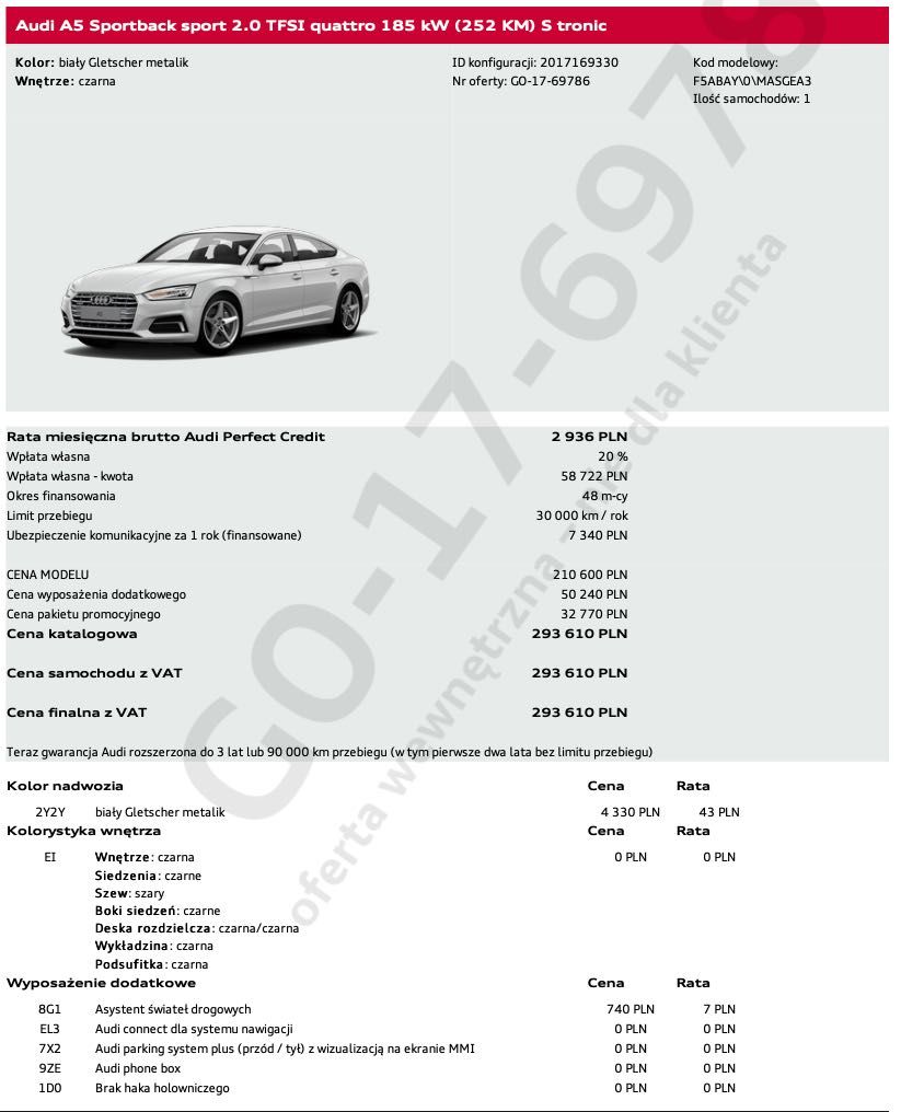Audi A5 Sportback sport 2.0 TFSI quattro 185 kW (252 KM) S tronic
