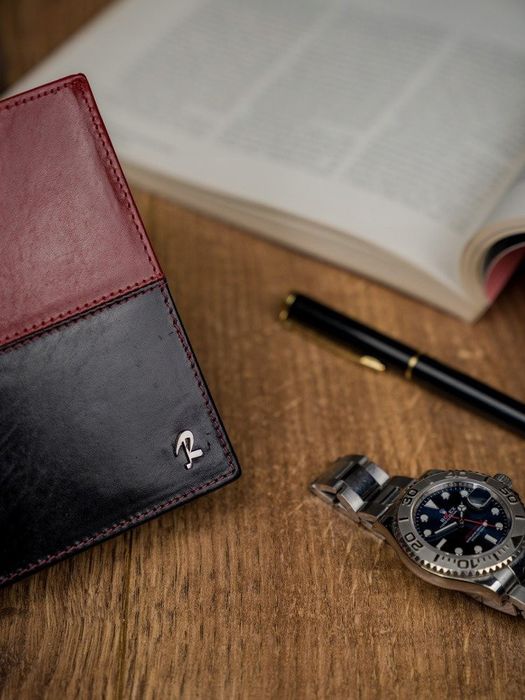 dwukolorowy portfel męski ze skóry naturalnej bez zapięcia - rovicky