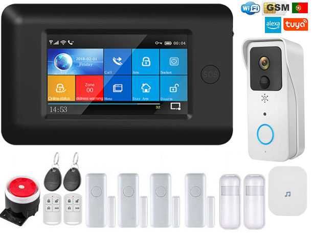 Alarme Tuya Sem Fios + Video Porteiro GSM/WiFi Android/iOS (NOVO)