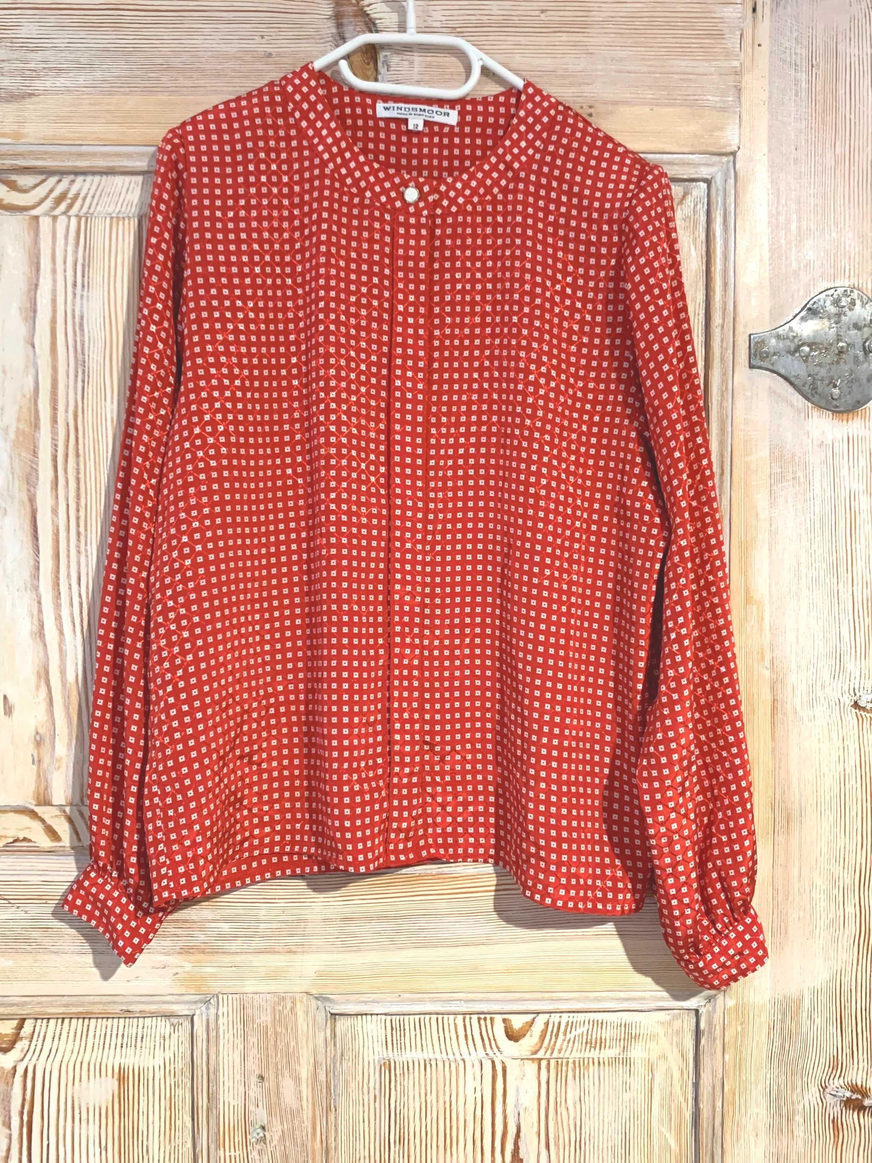 vintage elegancka retro koszula bufiasta czerwona bluzka zwiewna