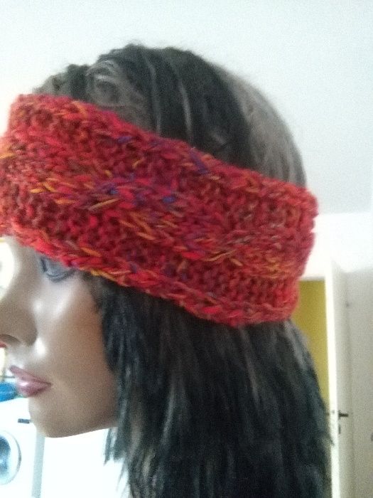 opaska handmade na głowę włosy uszy czapka wełniana na zimę czerwień