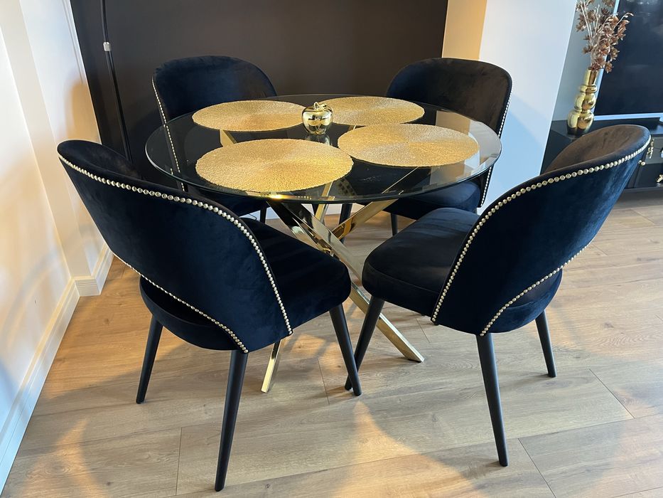 Czarne krzesła do salonu glamour 4 szt.