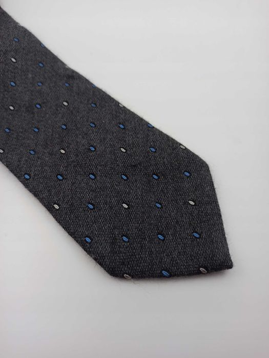 Angelo Pesce szary wełniany krawat w groszki wcz23
