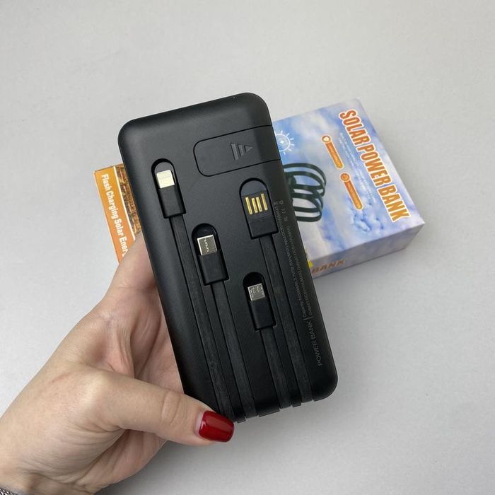 Power Bank Solar з кабелем USB+Micro+Type-C+Lightning (10000mAh)