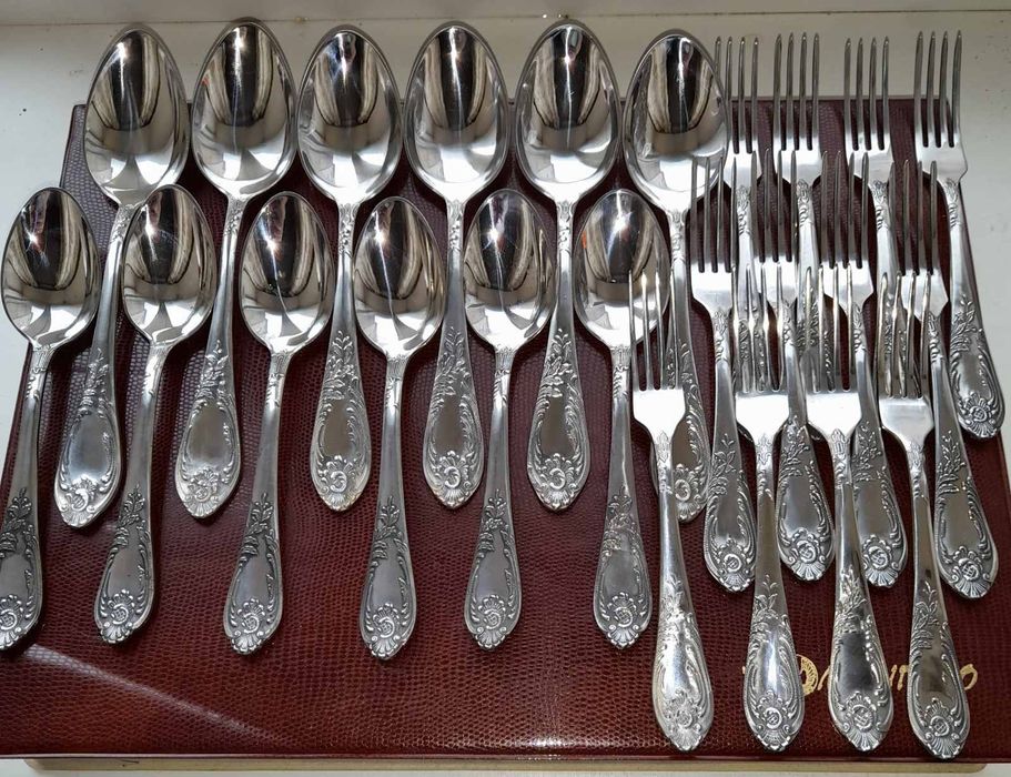 Мельхиоровые ложки вилки ножи Троянда серебряная роза мельхиор мнц