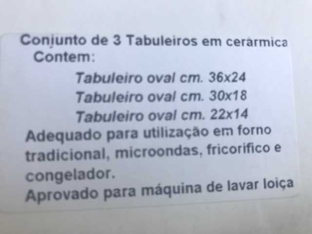 Conjunto 3  tabuleiros em cerãmica oval para forno Guardini - Novo