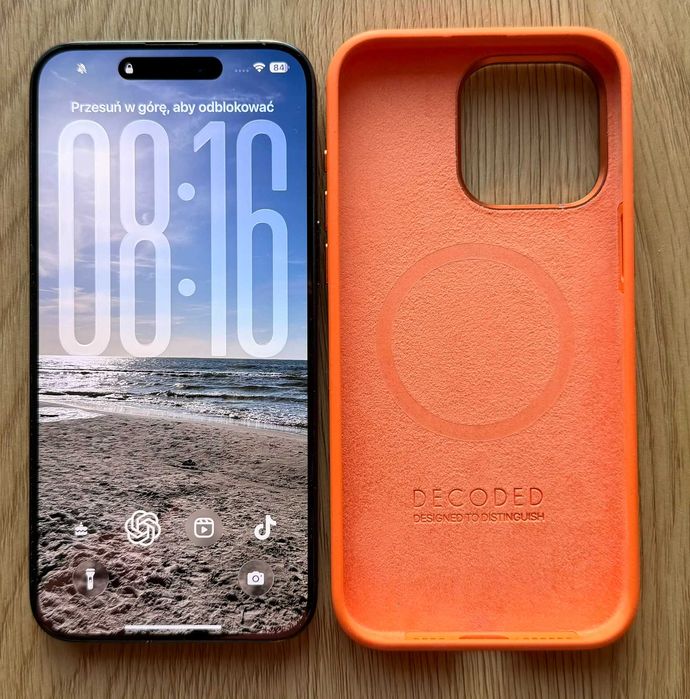 iPhone 15 ProMax 256GB Titanium Black +etui Decoded MagSafe pomarańcz