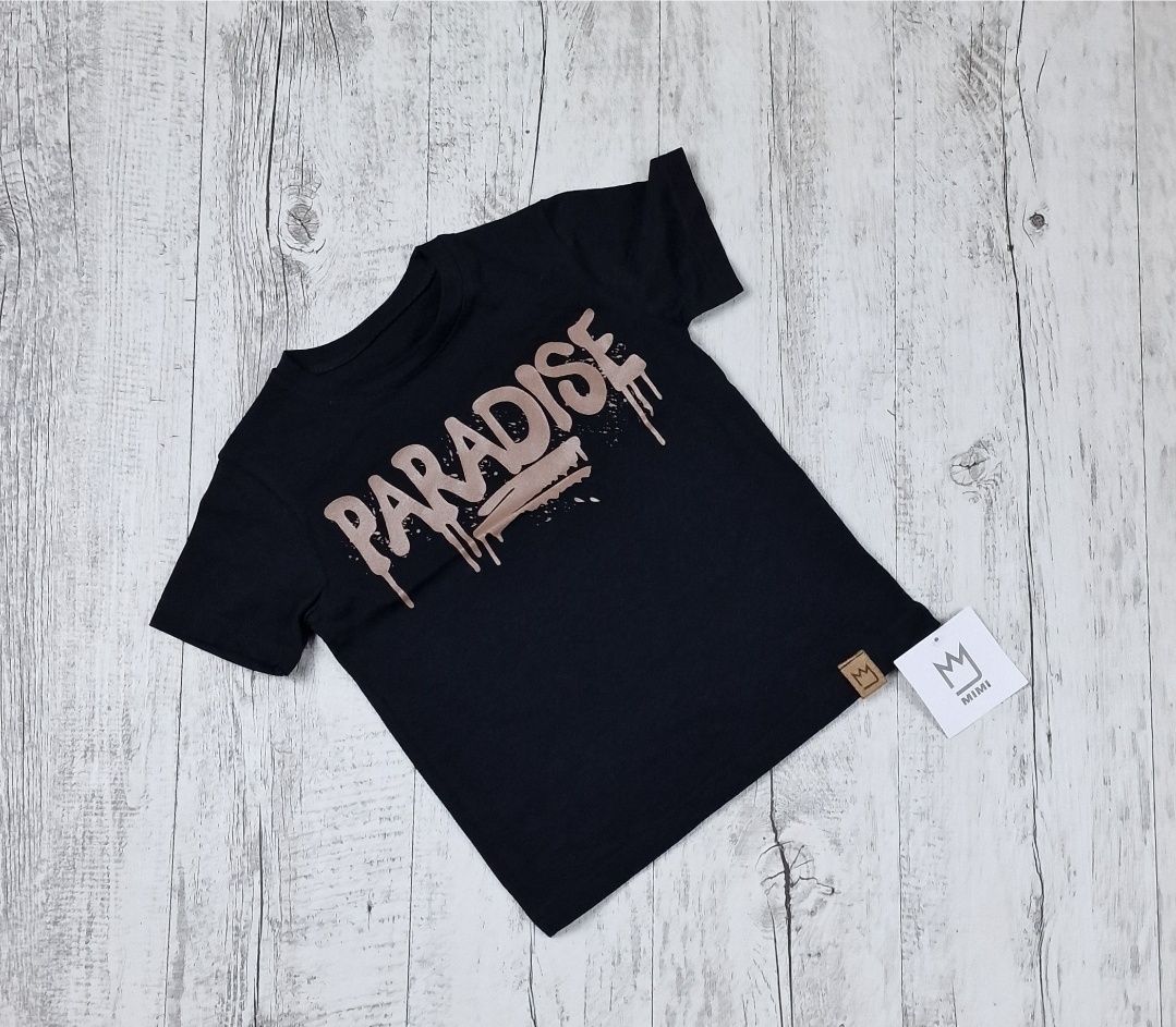 Koszulka chłopięca bawełniana tshirt 116/122 paradise czarna/bez