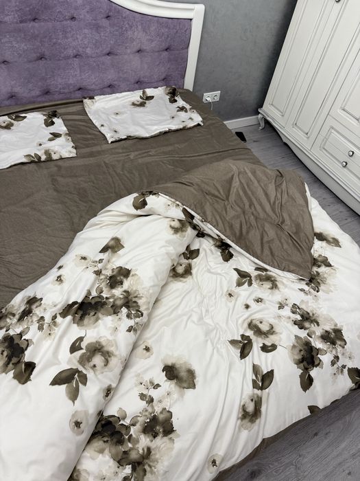 НОВЕ якіснй євро комплект постільної білизни білий сірий бежевий квіти