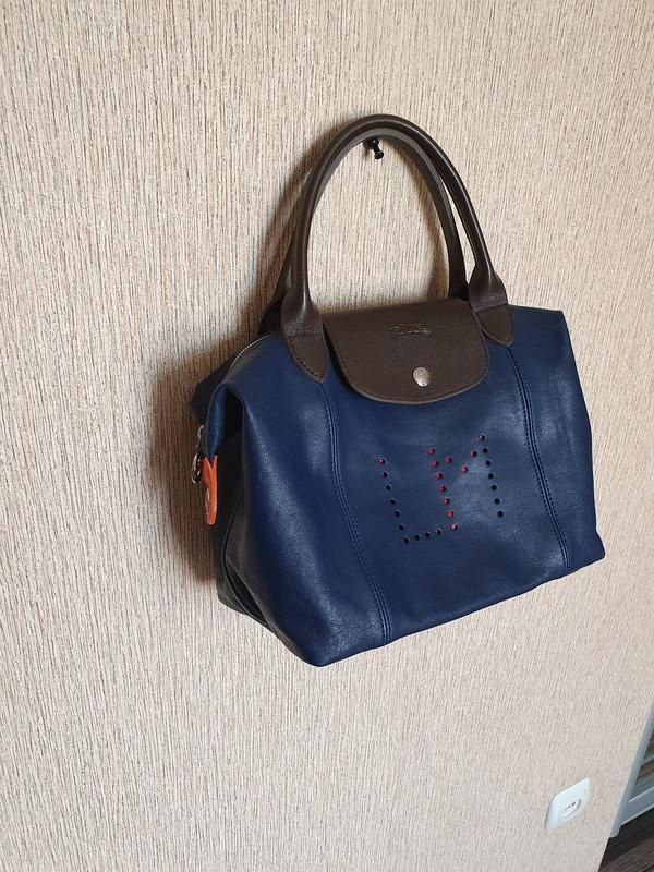 Стильна шкіряна персоналізована сумка Le Pliage Cuir від Longchamp,