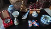 Peças de cerâmica chinesa e budas, para decoração