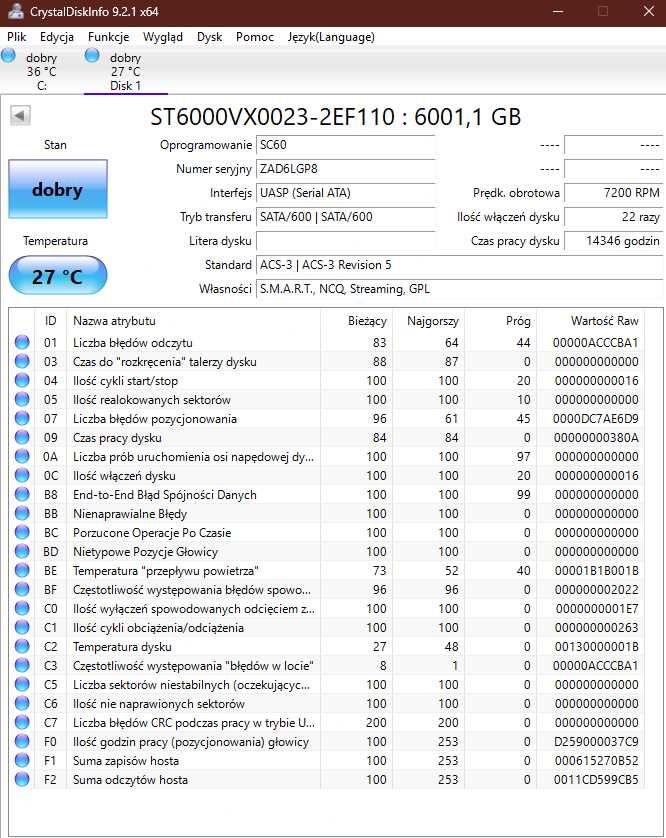 2x Dysk HDD Seagate Skyhawk Survilance 6TB
