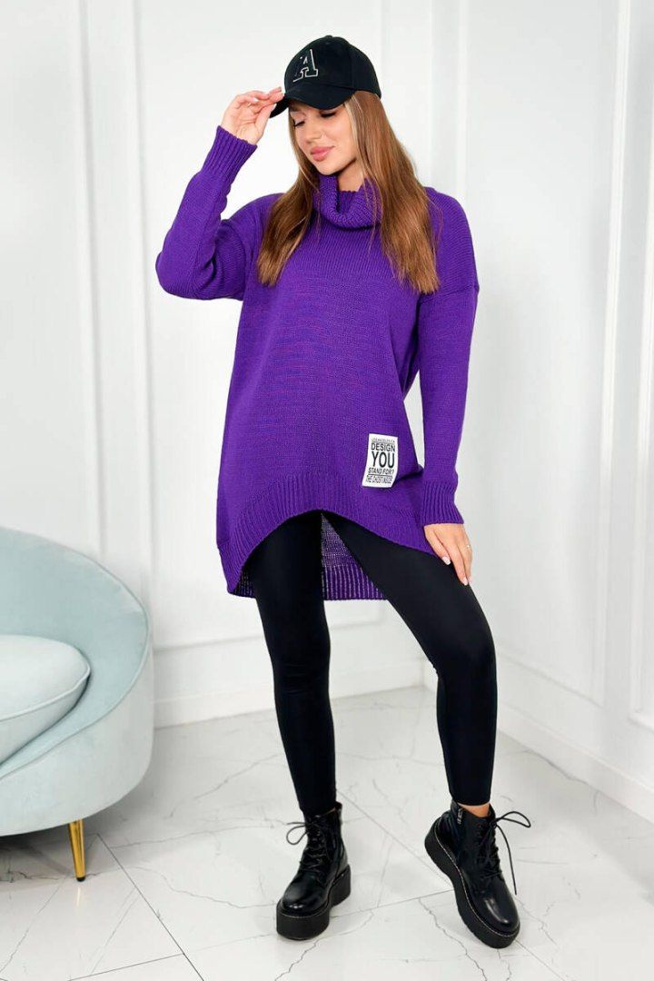 Sweter z golfem ciemny fioletowy akrylowy luźny