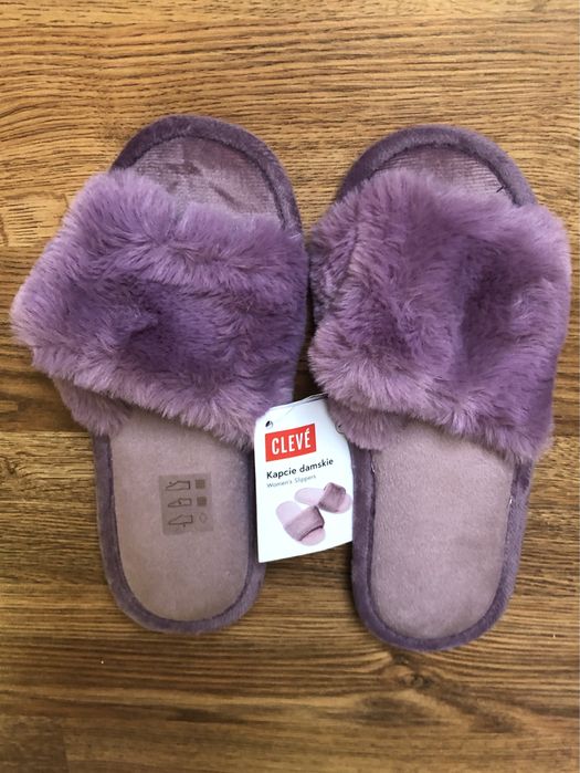 Miękkie kapcie damskie z futerkiem jasny fiolet Cleve 40/41 futrzane