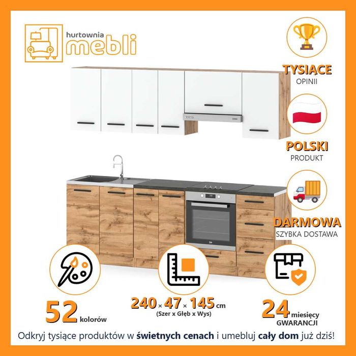 Kuchnia Modułowa Mokka Plus 2.4m Nowoczesny Zestaw Z Blatem Pojemny