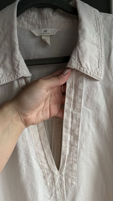 Koszula biała lniana H&M duża długa oversize len bawełna