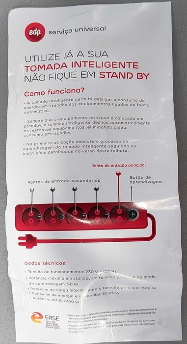 Tomada/Extensão Elétrica Inteligente da EDP Nova/Selada