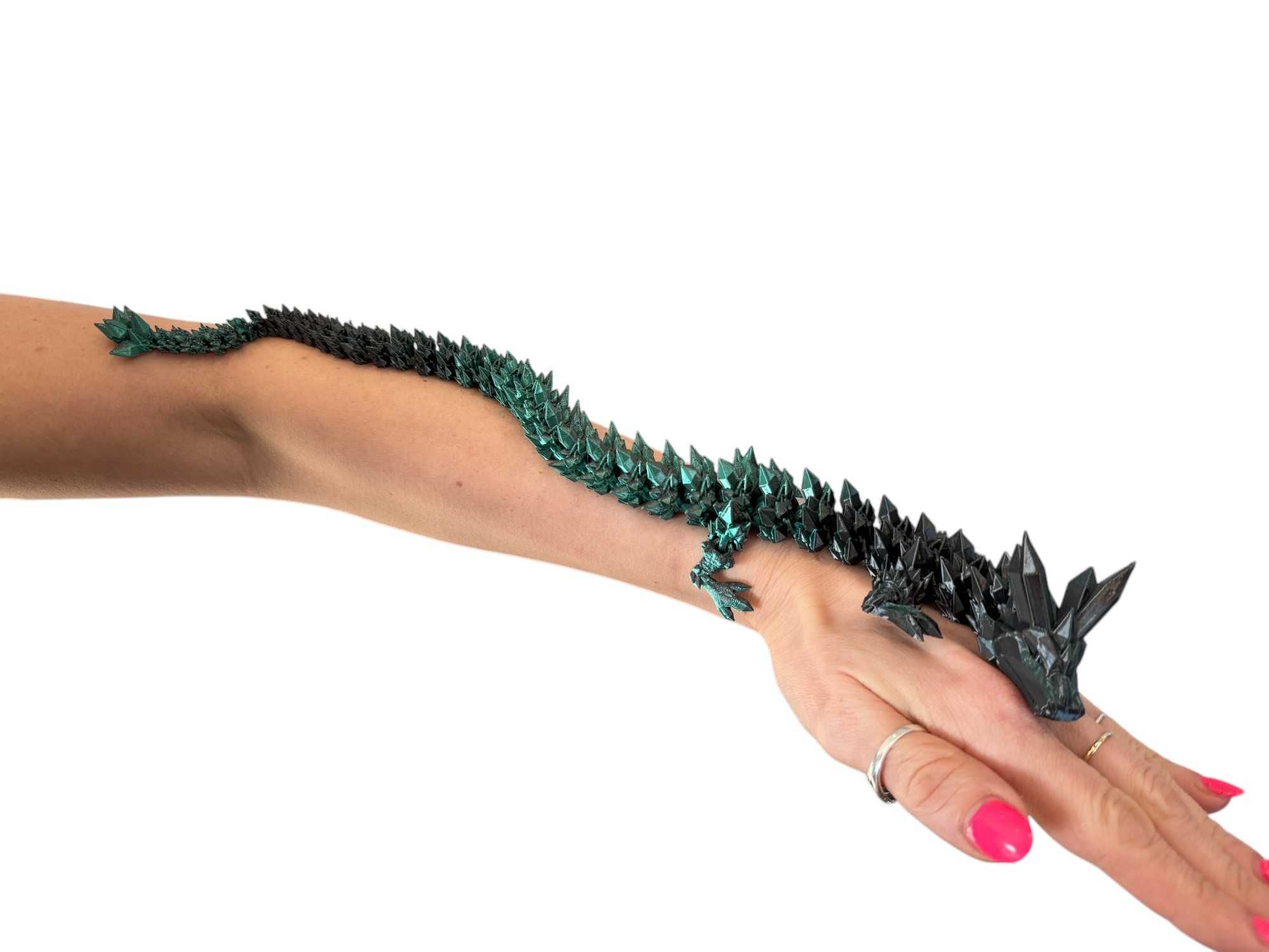 Crystal Dragon, Kryształowy Smok przegubowy, druk 3D zielono-czarny