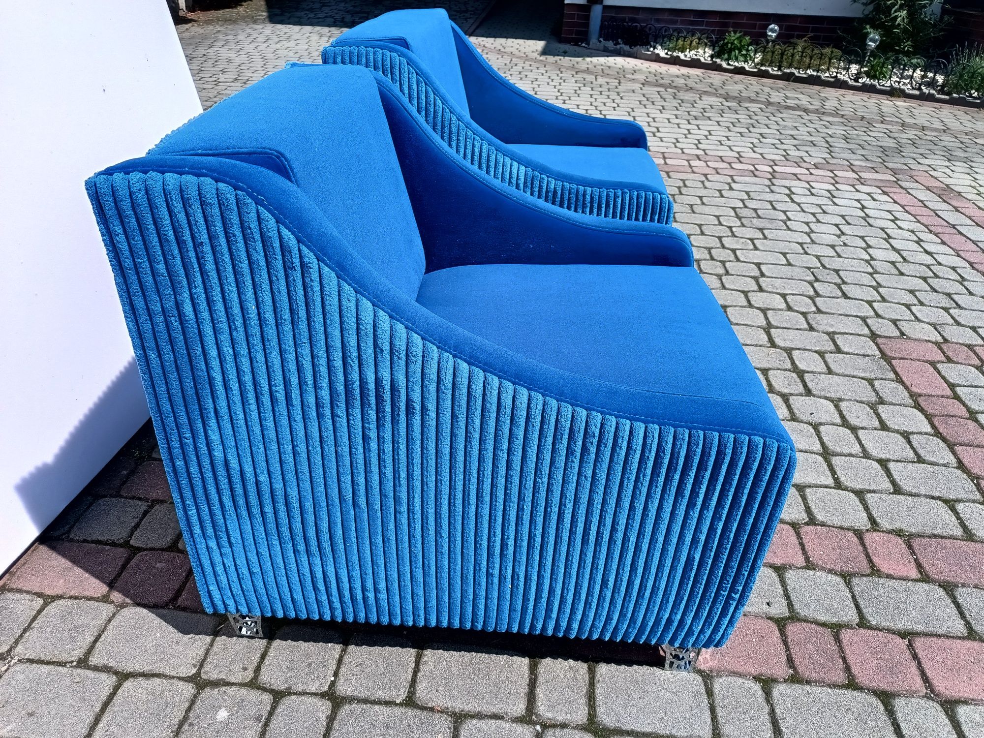 2 fotele nowe + pufy granatowe