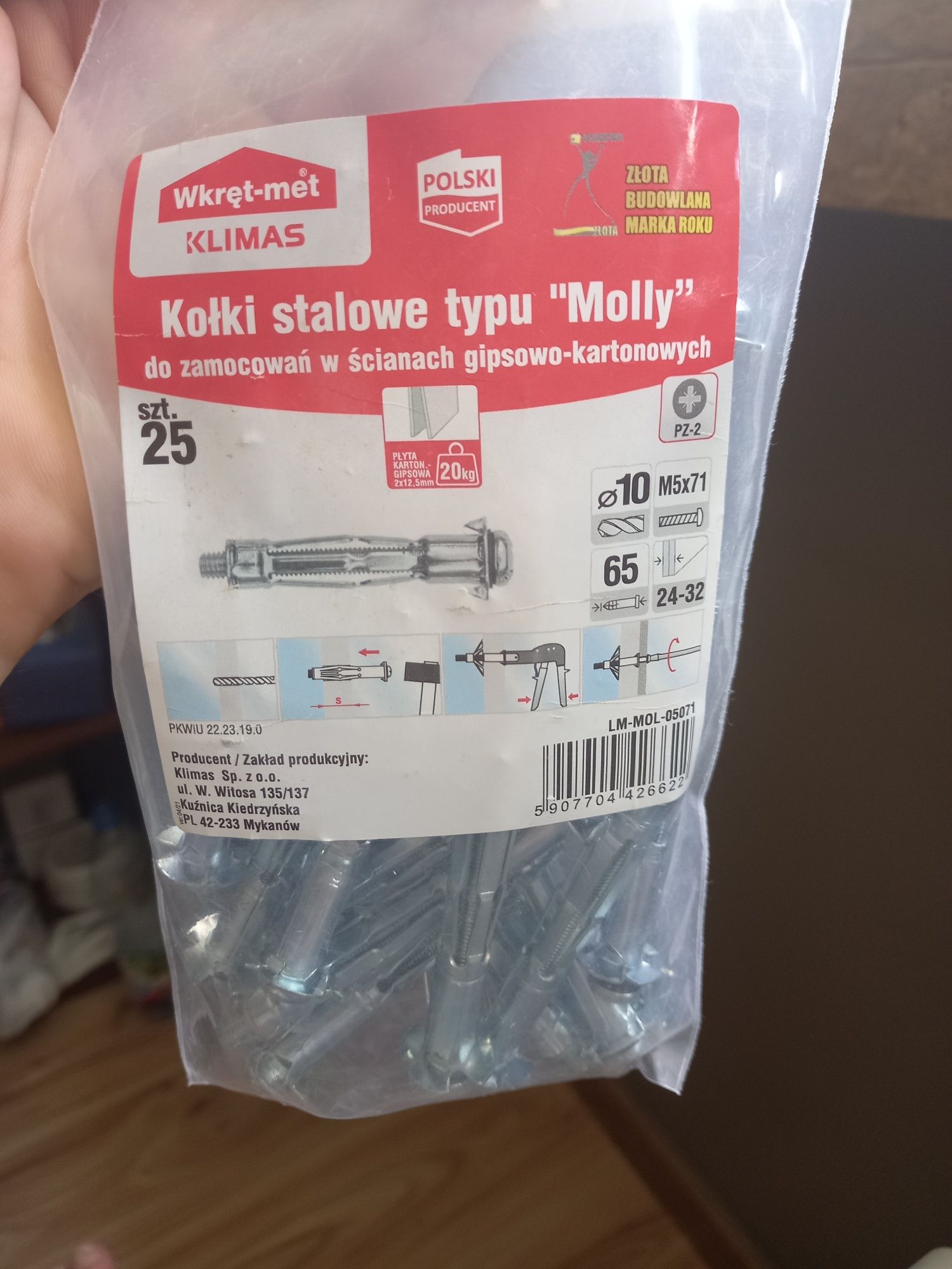 Kołek typu Molly 5 x 71 mm 25 szt. Wkręt-met