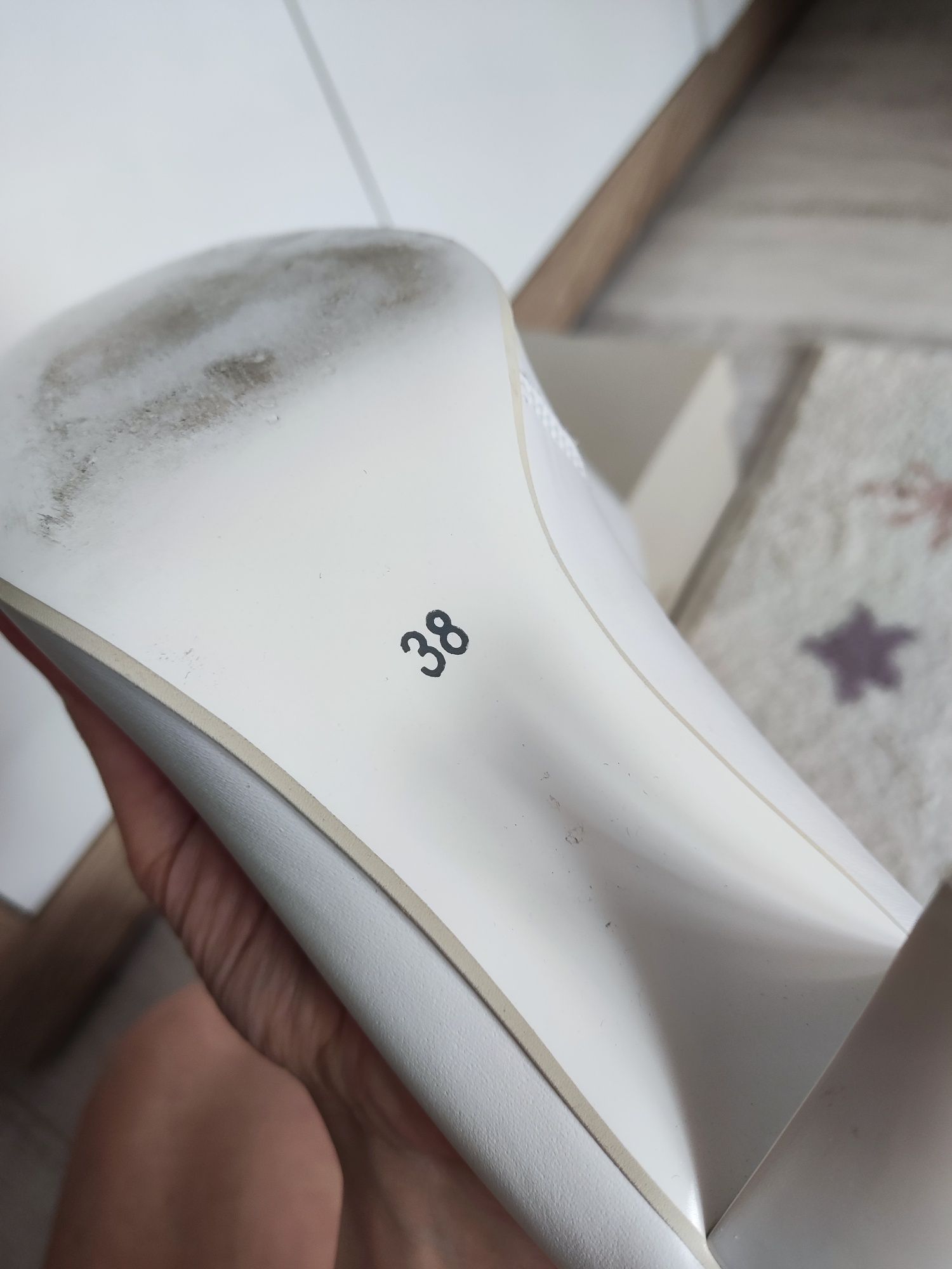 Buty na obcasie białe ślubne Stanley - skóra, r. 38