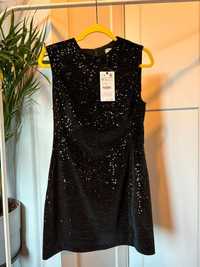 Zara 38 M sukienka cekinowa mała czarna