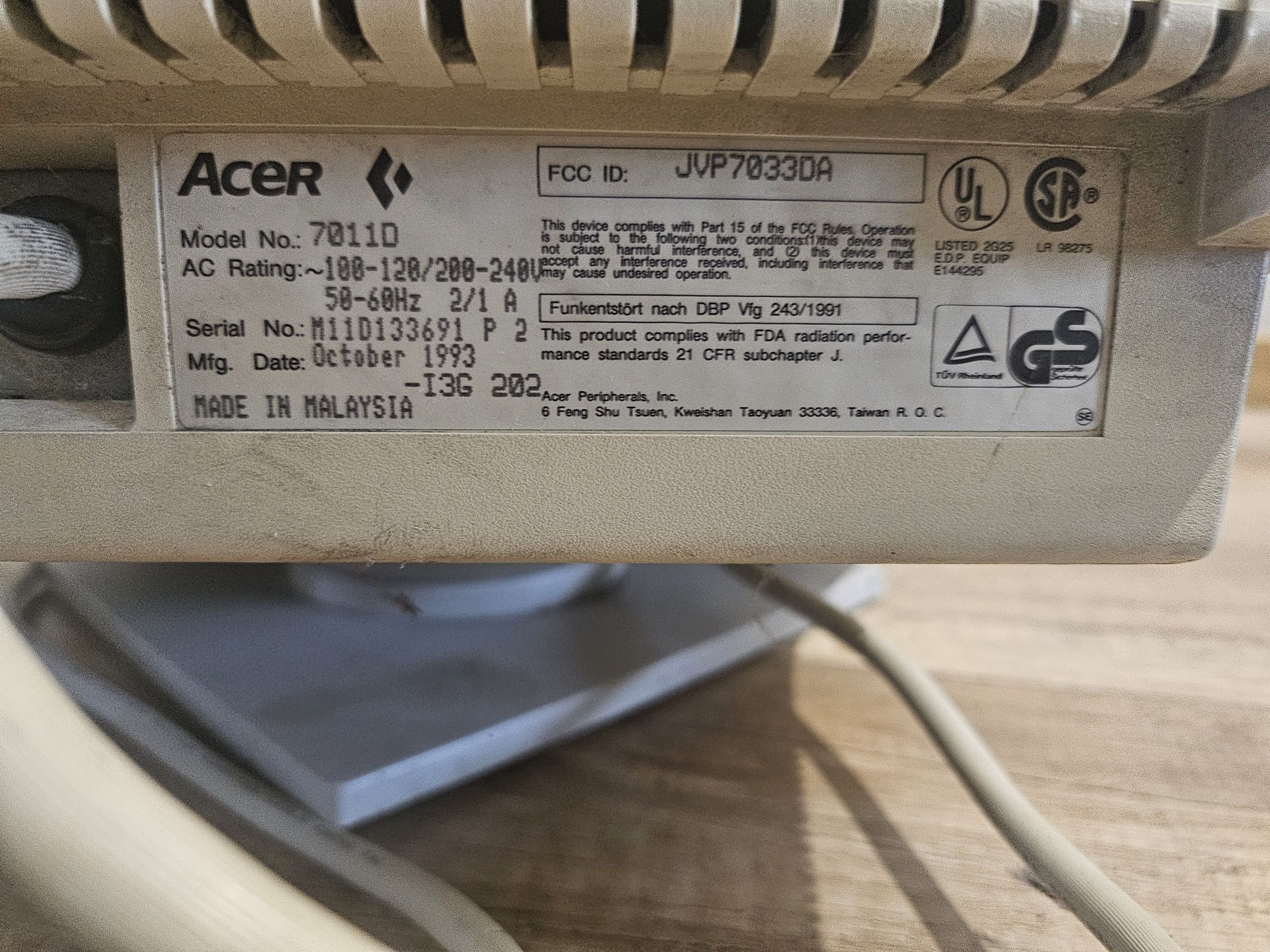 Monitor retro vintage AcerView 11D SVGA